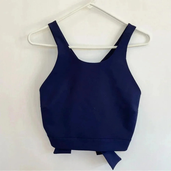 NWT Uma Top Corto Compton Cross Back Bow Tie Navy Blue Classic Womens Small 3 - Picture 2 of 8